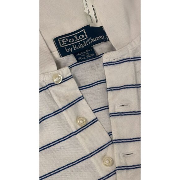 Polo Ralph Lauren Pima Cotton Polo Shirt Mens L White Blue Striped Soft Touch - Picture 3 of 3